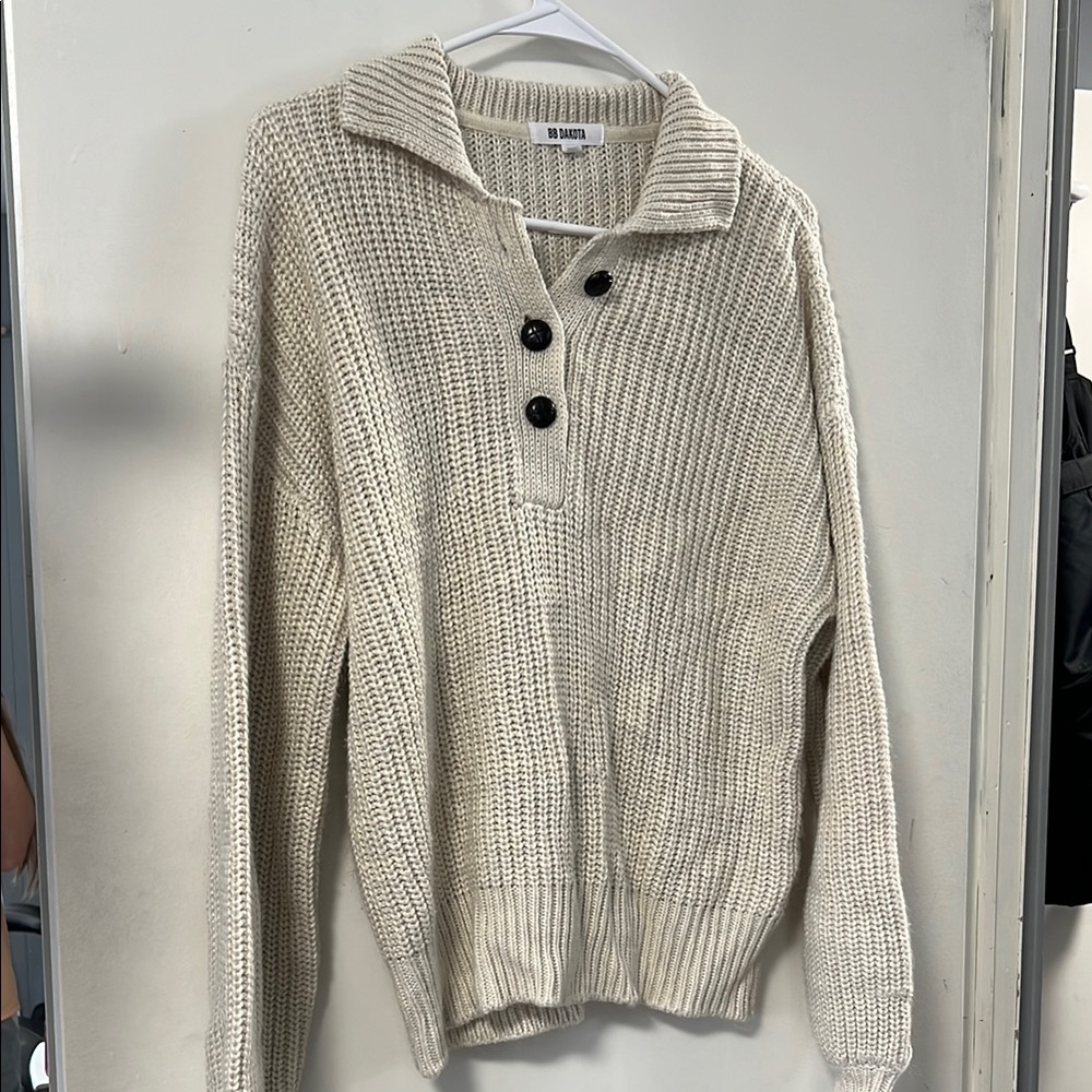 BB Dakota Cream Collared Ribbed Knit Sweater
